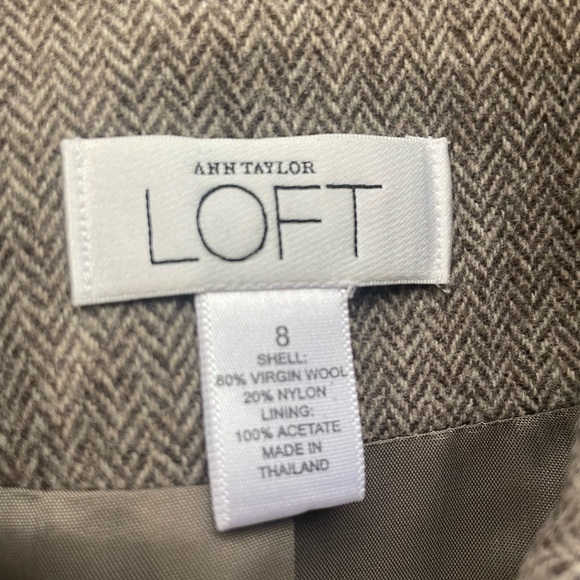 Ann Taylor Loft pant suit set brown herringbone virgin wool Laura size 8L long - Picture 4 of 9